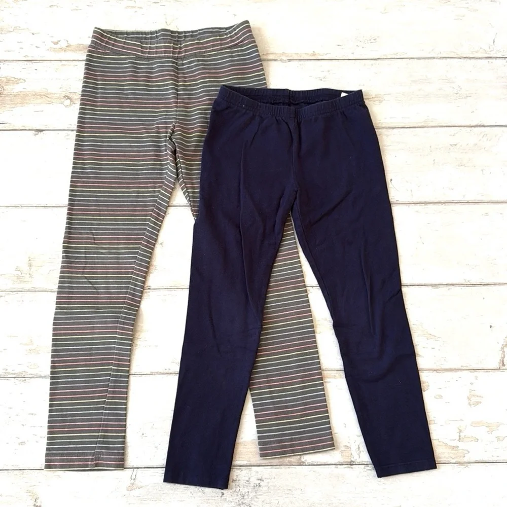 Gymboree 5T Girls Leggings Bundle Set of 2 Navy Blue & Gray Stripe Size 5 6